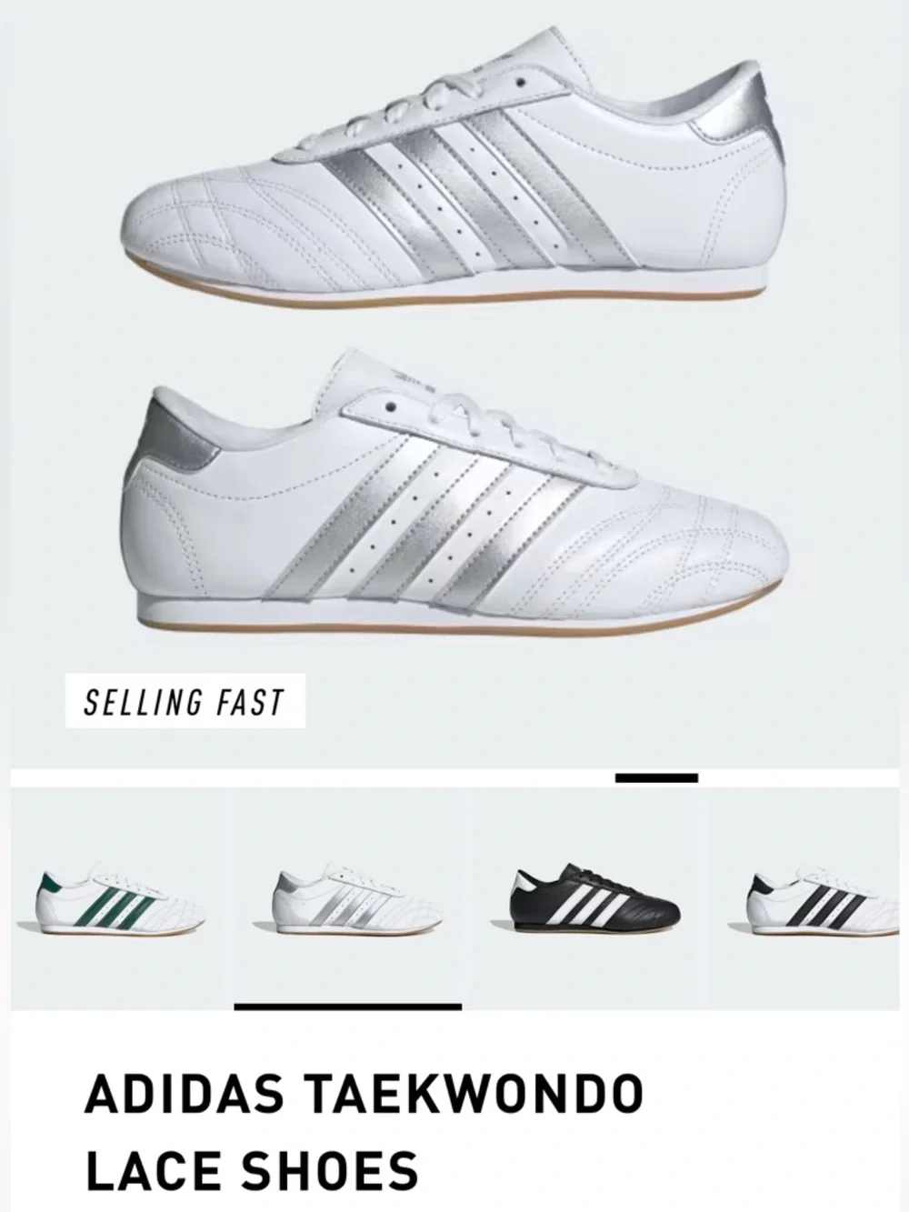Women’s Adidas Originals Taekwondo Lace Shoes, White/Silver, Size 9